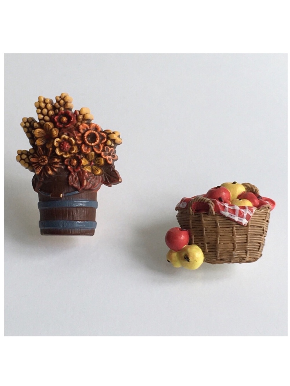 2 Pins - Hallmark Pin Bucket of Fall Flowers & Unknown Pin Basket of Apples
